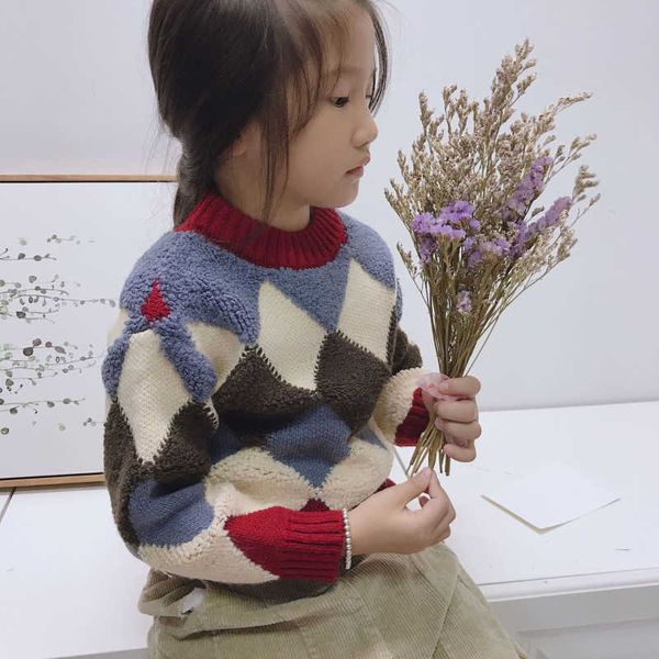 

girls sweater baby's coat outwear 2021 blue plus velvet thicken warm winter autumn knitting cotton children's clothing y1024