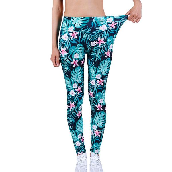 

women's leggings nducjsi fitness slim workout leggins fashion high elastic gym sport jegging women green leaf floral printed, Black