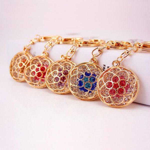 

keychains korean-style creative crystal hollow round key chain metal pendant women's bag accessories ring 241, Silver