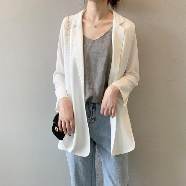 

fashion women's jacket 2021 summer small suit thin section drape net red chiffon casual all-match suits & blazers, White;black