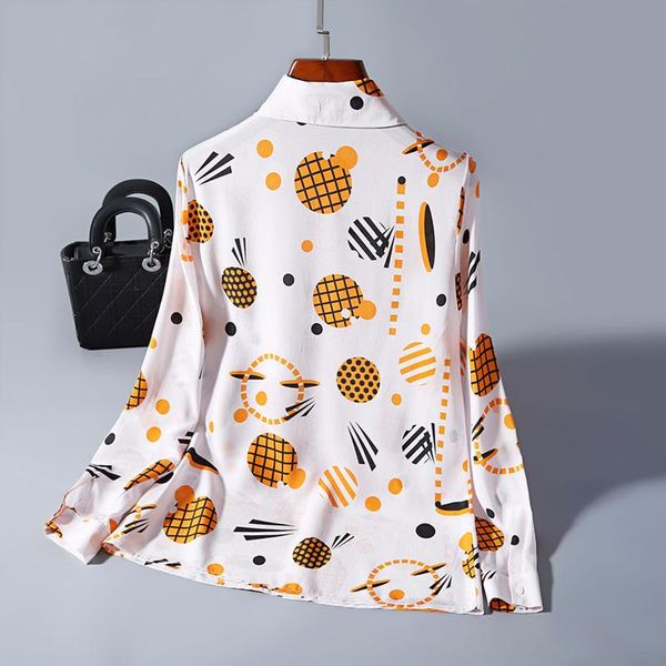 

women's blouses & shirts womens and spring 100% real silk blouse long sleeve print harajuku blusas mujer de moda lwl1621, White