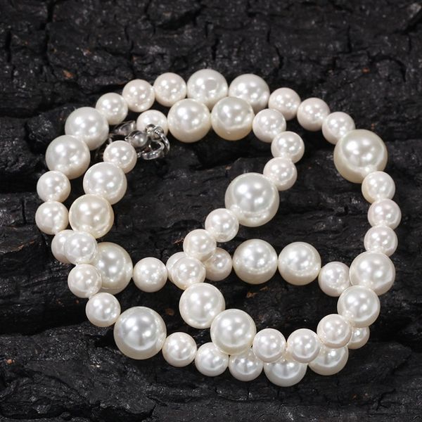 

mens womens pearl necklace hip hop jewelry 6mm 8mm 10mm mixed beaded necklaces, Silver