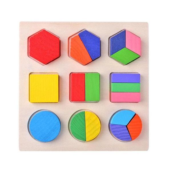 Geometric Shapes Puzzle - Wooden Math wood bricks for Preschool Learning and Education - Ideal for Babies and Toddlers - W4