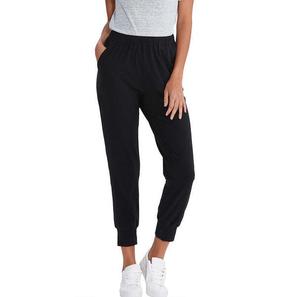 Pantaloni da donna in cotone Casual tinta unita Nero Bianco Blu Grigio Pantaloni da corsa da donna con tasche M30175 210526