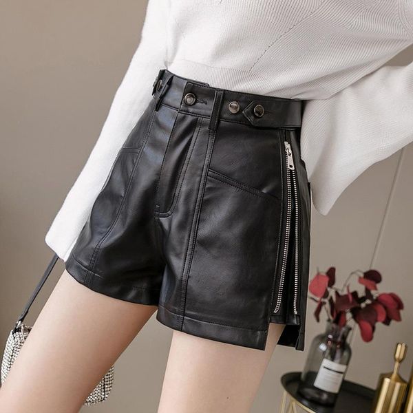 

black high waist side zipper fashionable wide-leg shorts women short feminino streetwear autumn winter women's, White;black