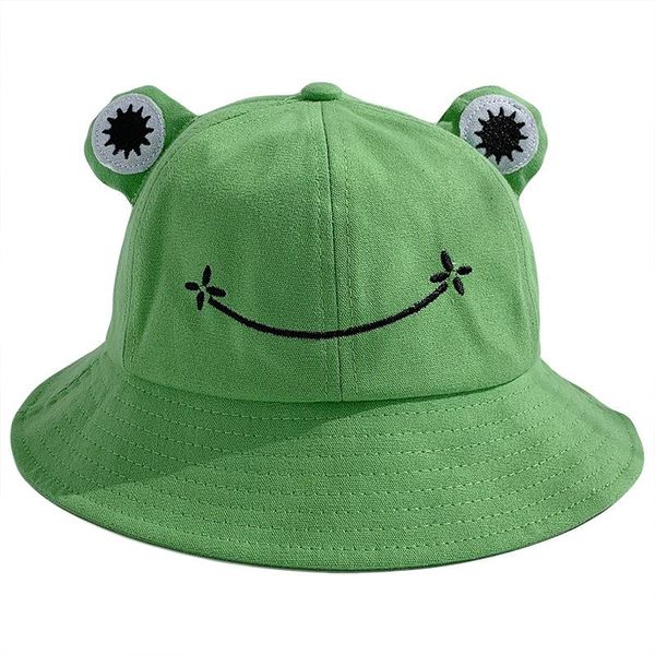 

cartoon bucket hat panama flat cap hip hop fisherman for girls boys kids parent child summer cute frog big eyes wide brim hats, Blue;gray