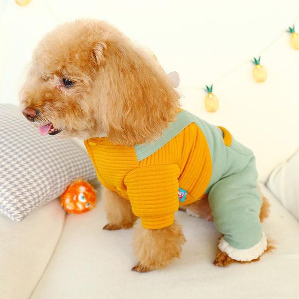 

dog apparel @he cute clothes winter warm yellow coat cotton thicken hoodies jacket bib pants for small medium dogs
