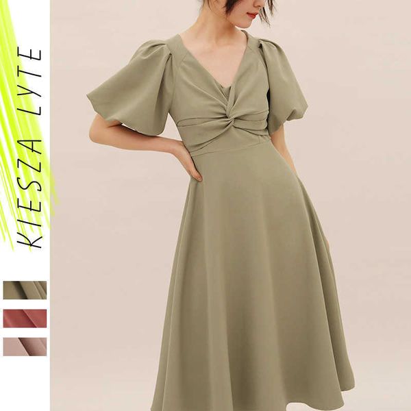 

women dress wrinkled twisted short bubble sleeve vintage celebrity club evening party es 210608, Black;gray
