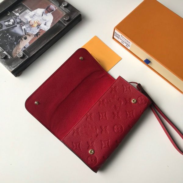 

m58080-1 embossed snap wallet red women real leather long wallets chain wallet pouches key card holders phone cases purse clutchesd, Red;black