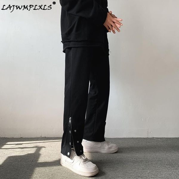 

men's pants casual men summer thin split quality zipper all-match black soft elastic waist design korean streetwear