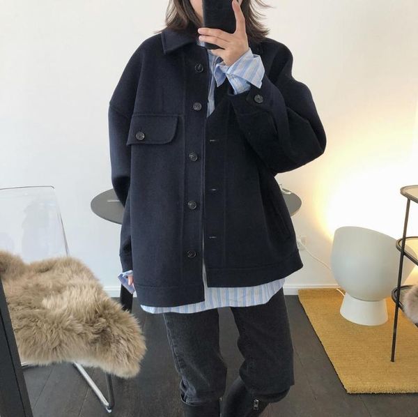 

women's wool & blends woman classic 90% cashmere jacket-coat, Black