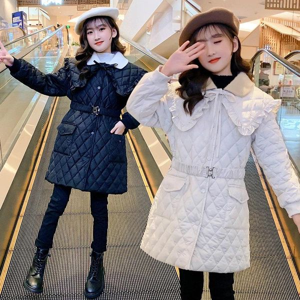 

down coat teens girls fashionable winter cotton solid plaid long overcoat thicken jacket warm children outfits clothes for 5-14yrs kid, Blue;gray