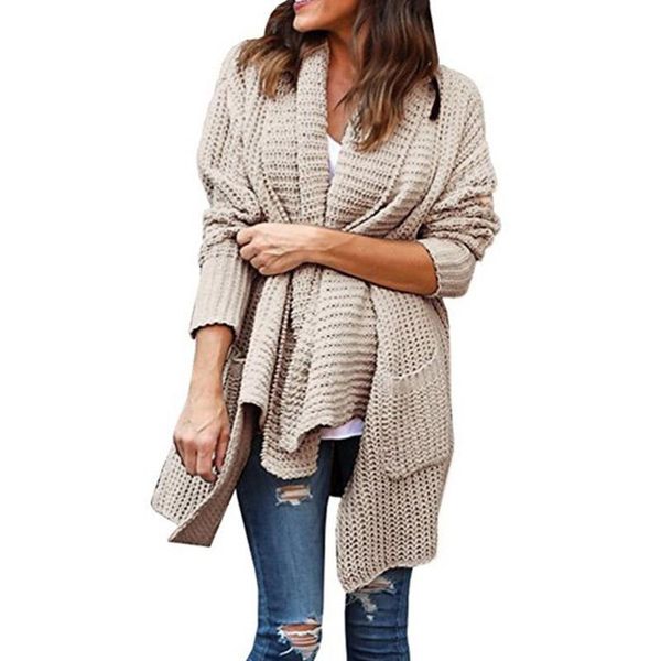 

women's sweaters guyueqiqin irregular women casual thick long sleeve pockets knitting 8 colors loose femme cardigans large size, White;black