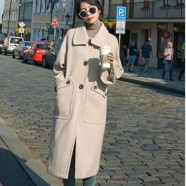 

pink mid-length woolen coat womens 2021 autumn winter fashion loose temperament all-match elegant woman woolens jacket a310 women's woo, Black