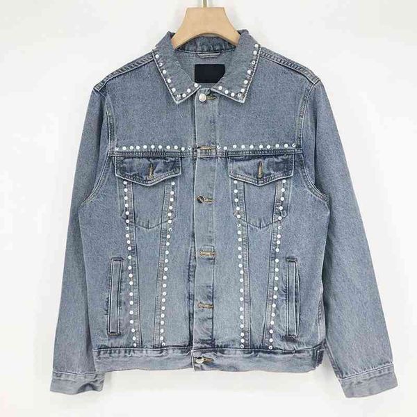 

Women's Jackets Autumn Europe USA Women Lady Elegant Casual Beads Jacket Washed Outdoor Denim Outwear Jeans Coat i0pz# RFTX, Black;brown