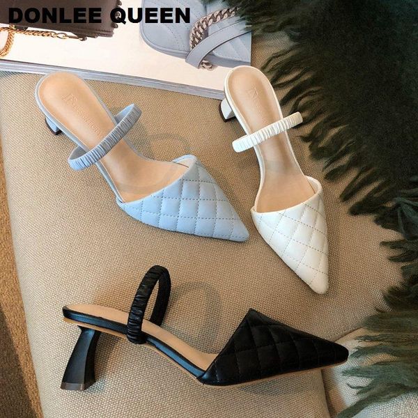 

slippers fashion high heel women slip on pointed toe elegant mule shoes thin heels slides brand embroider sandals, Black