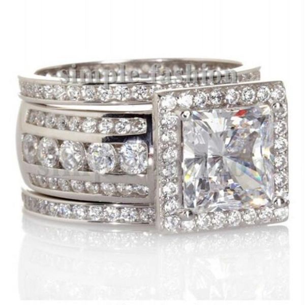 

cluster rings handmade 925 sterling silver diamond ring set 3-in-1 female jewelry luxury engagement wedding for women gift, Golden;silver