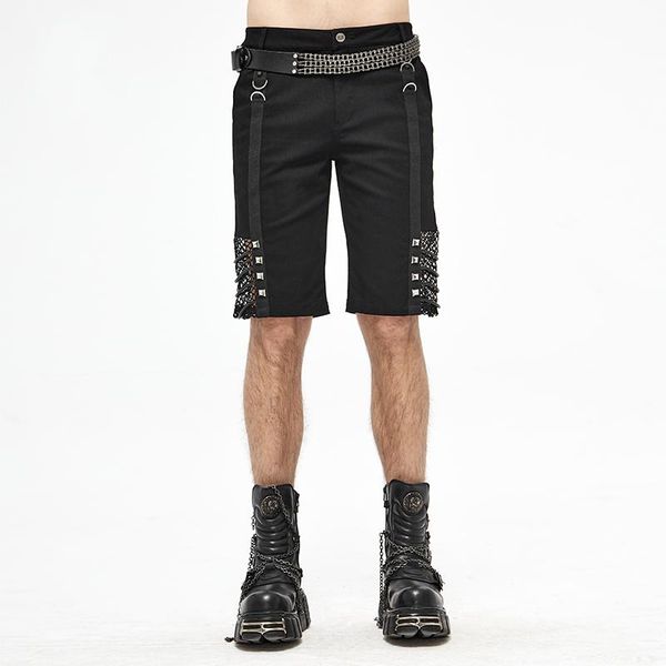 

men's shorts punk summer thin men chain rivet decoration hollow personality design casual pants, White;black