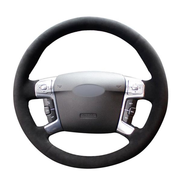 

steering wheel covers hand-stitched black suede car wrap for mondeo galaxy s-max 2006 2007 2008 2009 2010 2011 2012-2021