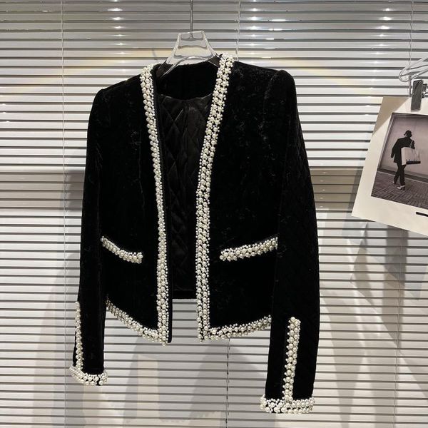 

women's jackets pearl detailed thermal lined black jacket, Black;brown