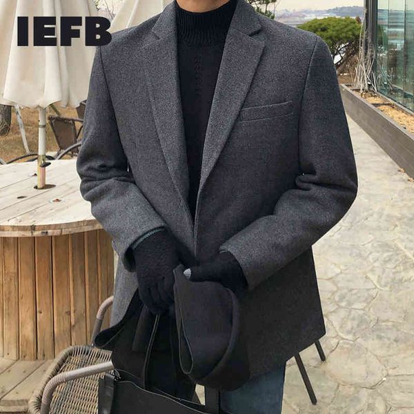 

iefb men's early spring clothes korean fashion tweed blazer trend cool casual suit men's tweed coat thick coat 210524, Black