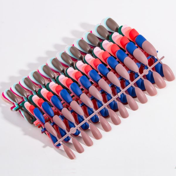 

24pcs/set detachable solid color false nails water drop shaped fake nail diy for salon and beauty art supplies, Red;gold