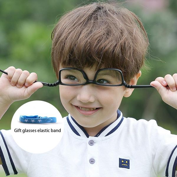 

fashion sunglasses frames kids child glasses frame flexible tr90 ultralight silica gel bendable eyeglasses lanyard myopia optic spectacles, Black