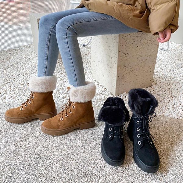 

boots 2021 fashion classic women winter est cow suede leather chunky heels wool shoes woman zipper motorcycle, Black