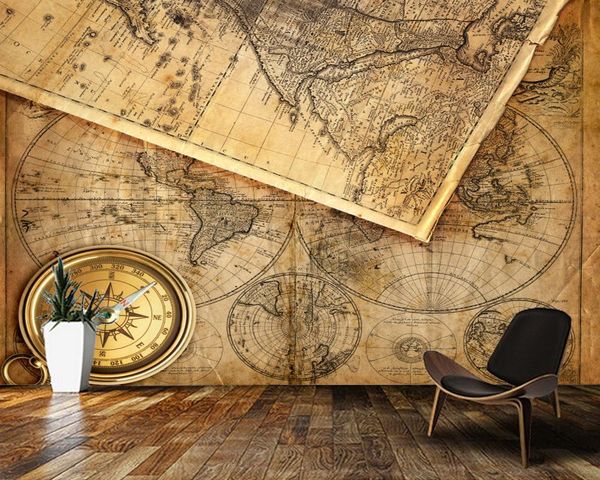 

wallpapers papel de parede vintage compass and world drawings map 3d wallpaper,living room tv wall bedroom papers home decor bar mural