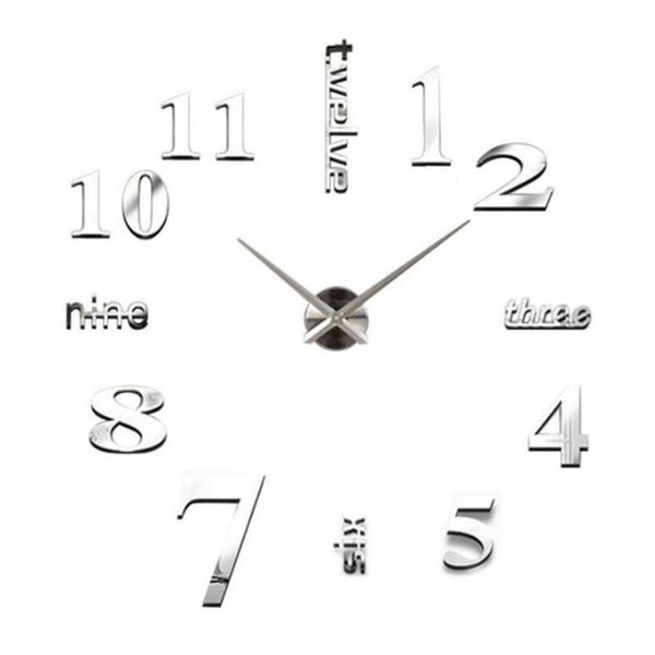 

digital acrylic mirror wall clock living room bedroom sticker decoration 3d diy mute clocks