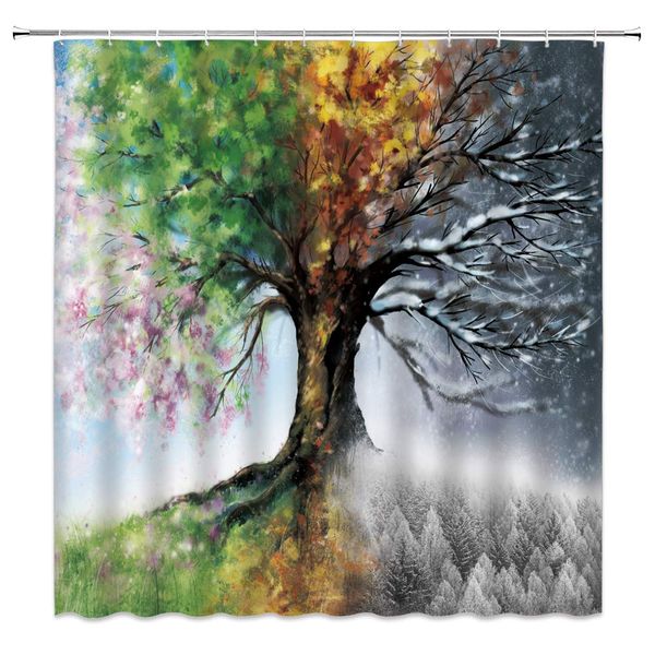 

fantasy tree shower curtain four seasons tree fall winter spring summer magic nature scenery decor,multicolor fabric bathroom