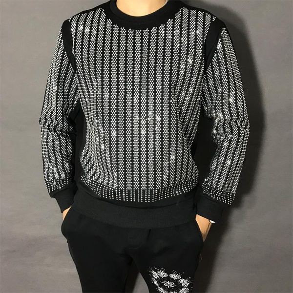 

men's hoodies & sweatshirts hoodie sleeve strip diamond rhinestones and selling fashion, Black
