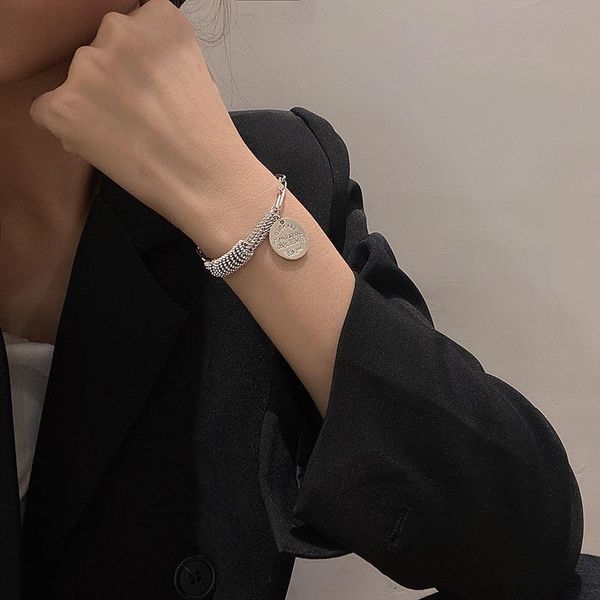 

link, chain retro round brand english letter titanium steel bracelet korean personality design fashion hip-hop wild, Black