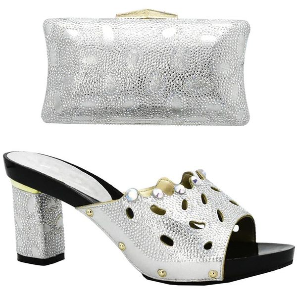 

high heel shoes and bag set decorated with rhinestone sliver color italian bags to match sets dress, Black
