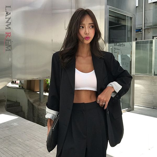 

elegant women's blazer jacket casual black color single breasted pocket decorative coat spring autumn 2d1004 210507, White;black