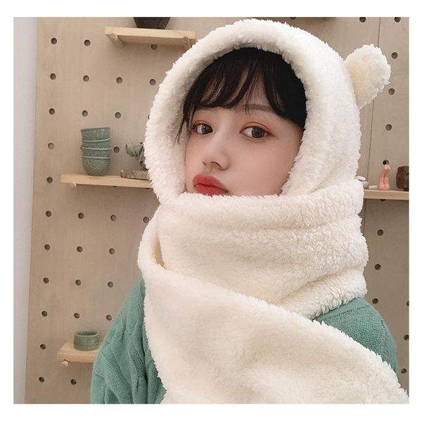 

beanies 2021 winter women's novelty fashion beanie cute bear warm scarf hat casual plush pure color female gift