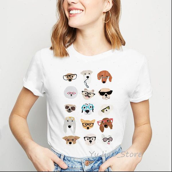 

dogs women t shirt with glasses print funny shirts cute female white ringer tee woman casual clothes camisa