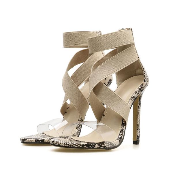 

dress shoes sandalias de mujer women fashion ankle sandals peep toe thin high heels cross strap snake skin pumps candy colors, Black