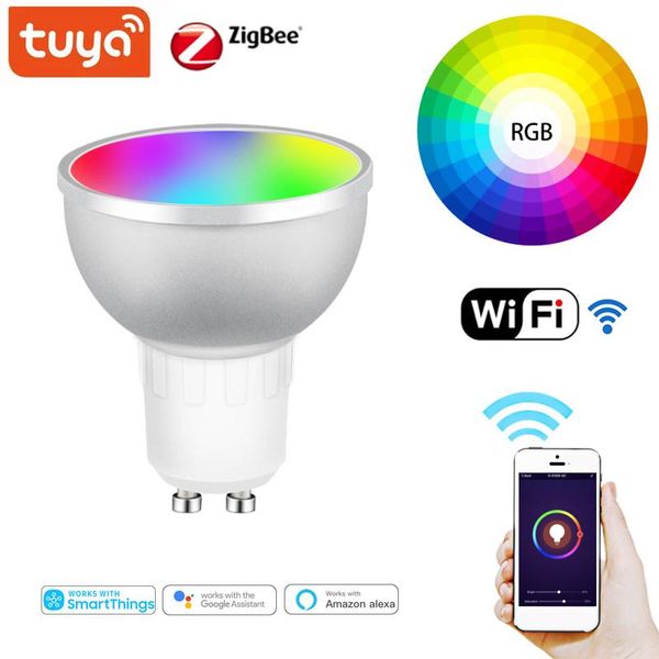 

smart home control tuya zigbee 3.0 gu10 led bulb 5w rgb works with smartthings app voice via alexa echo plus google