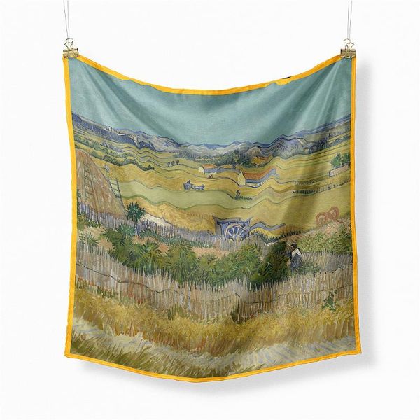 

scarves fashion twill silk scarf woman rural painting square wraps bandana small hijab foulards tie headband neckerchief snood, Blue;gray
