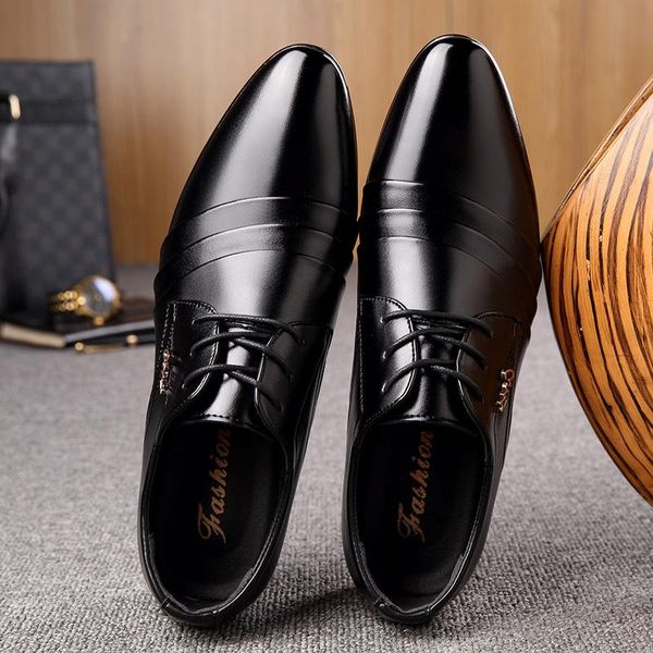 

dress shoes men's genuine spring business casual youth british fashion soft for wedding low hell, Black