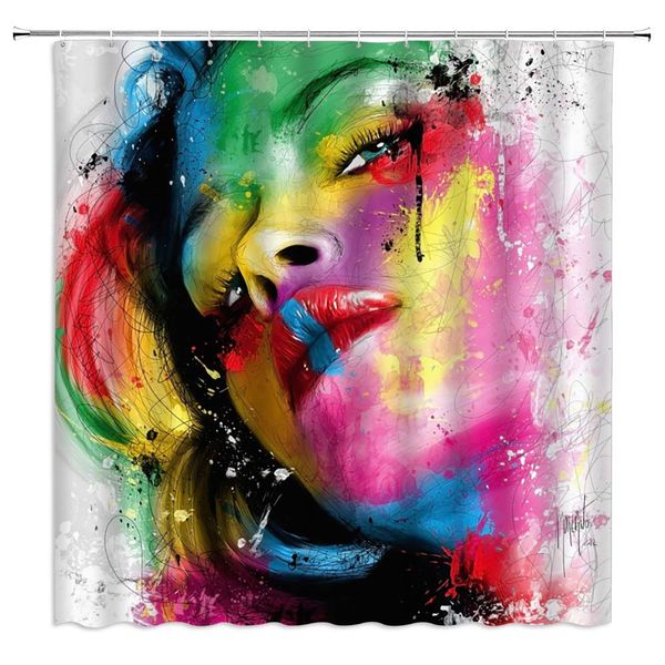 

woman shower curtain watercolor abstract colorful lady avatar,70x70 inch polyester fabric bathroom accessories curtains