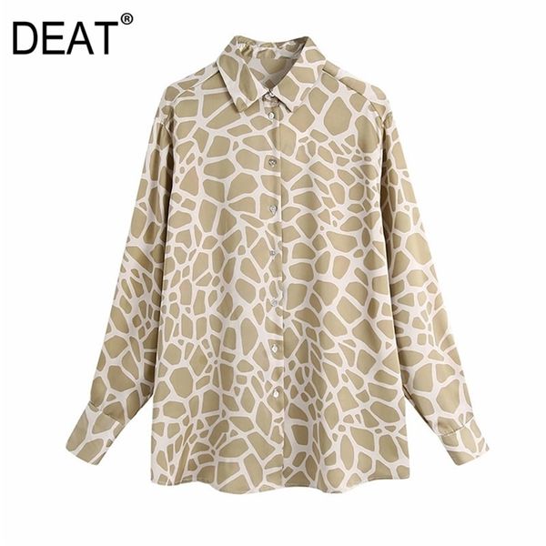 

[deat] women leopard turn-down collar long sleeve single-breasted temperament loose shirt spring fashion 13c399 210527, White