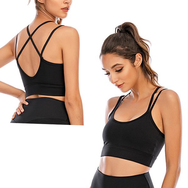 

sleepwear cross straps gym sports women fitness padded push up yoga bra crop removable pads activewear s-xl h2m6, Red;black