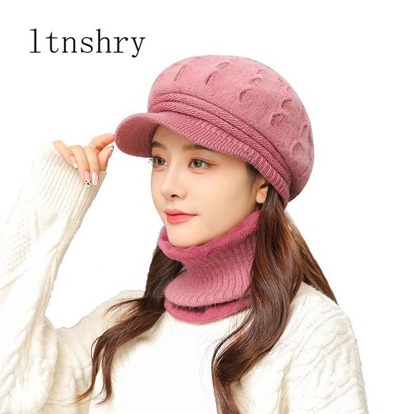 

beanies coral fleece winter hat women's scarf warm breathable wool knitted for women double layers protection caps