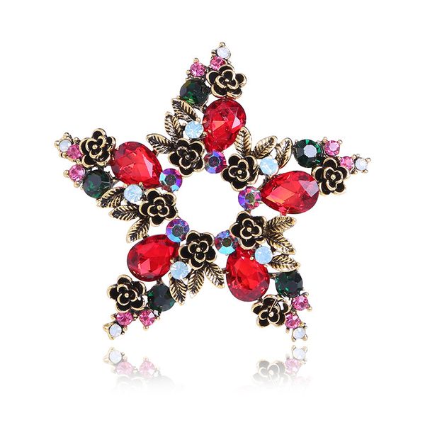 

factory hollowed out five star decorative exaggerated seven color crystal glass fine drill brooch christmas
