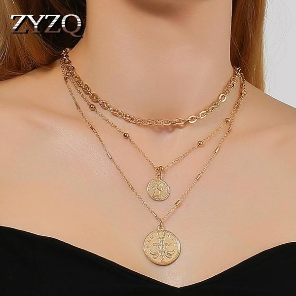 

pendant necklaces zyzq ins punk exaggeration coin portrait necklace for women hip hop trend metal thick chain stacking fashion jewelry, Silver
