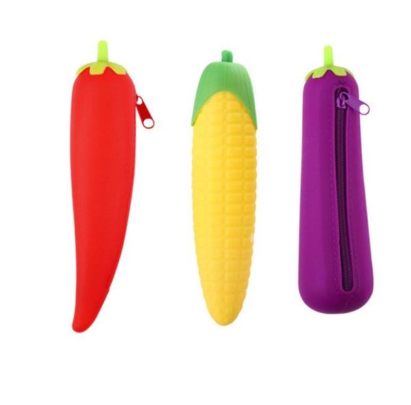 

storage bags large capacity zipper eggplant peas bean pod corn shaped pencil case creative silicone pen bag student sn3444
