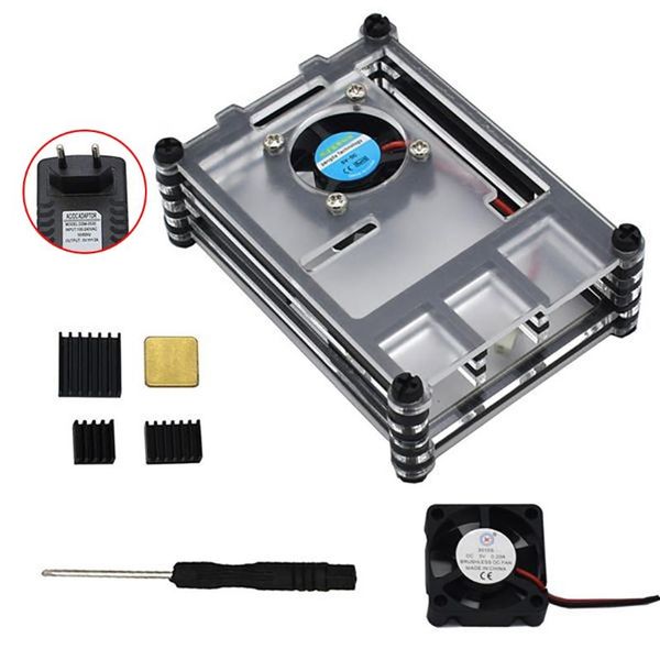 

acrylic case for raspberry pi 4 model b with cooling fan heatsinks 4b 5v 3a usb-c power supply h3ca lappads