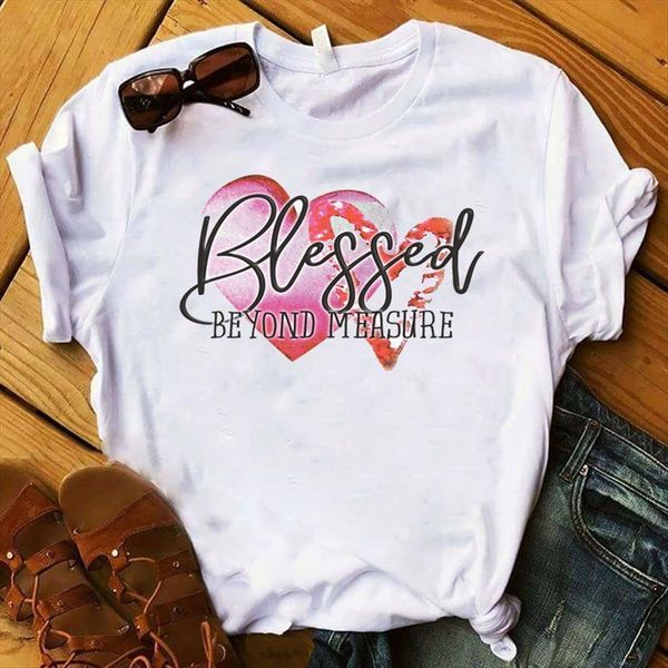 

blessed beyond measure heart printed womens t shirt tee clothes graphic, White